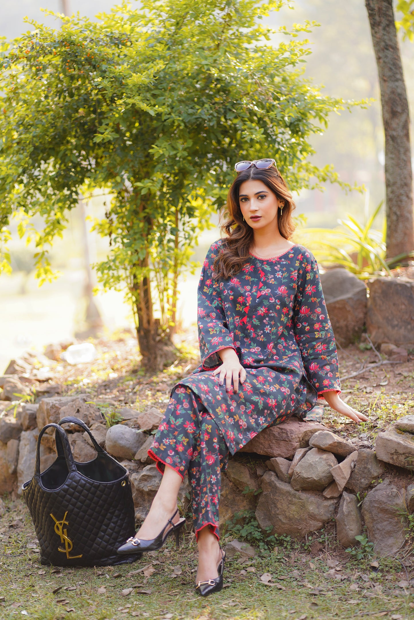 Black printed khaddar 2 piece