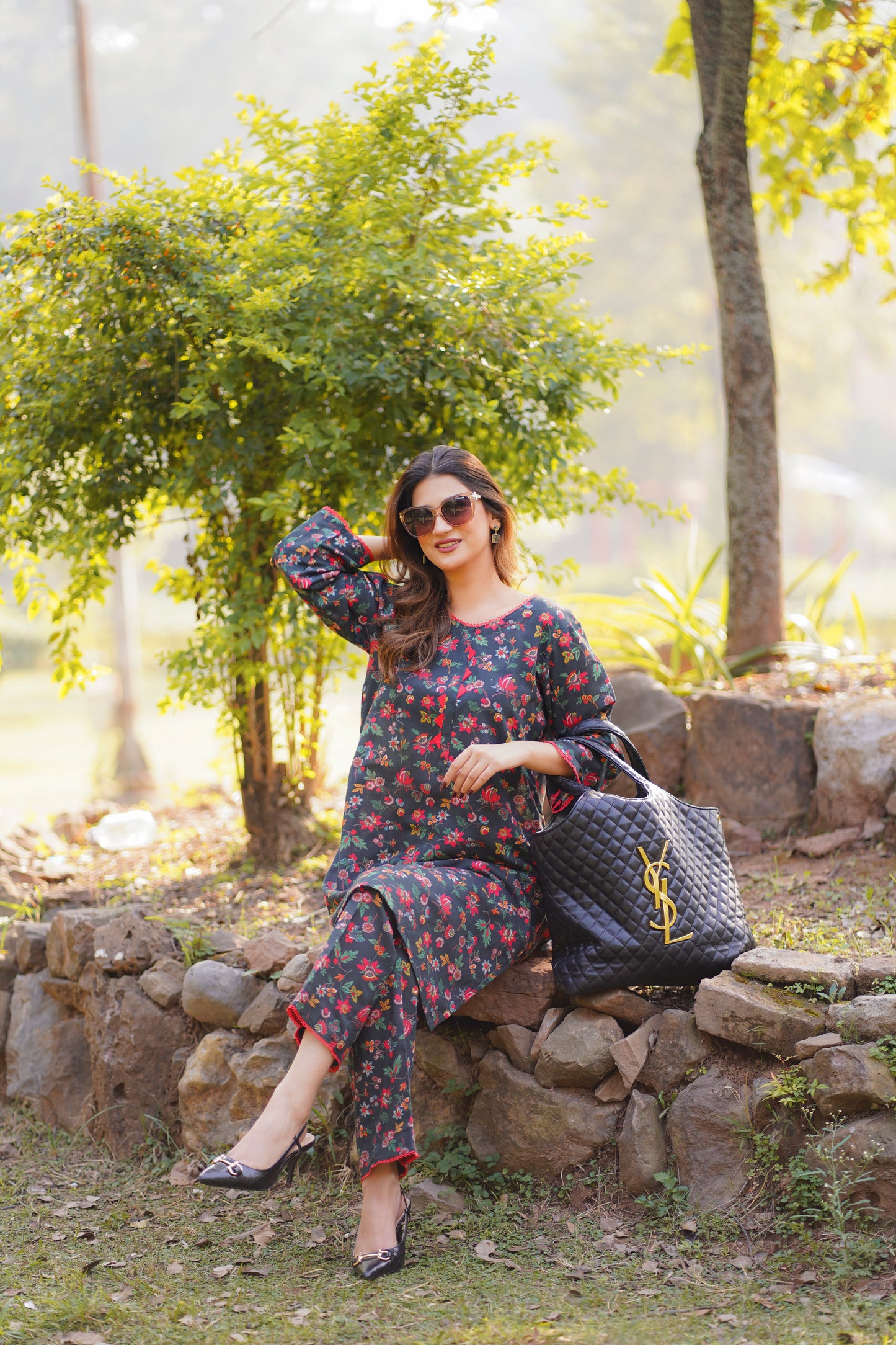 Black printed khaddar 2 piece